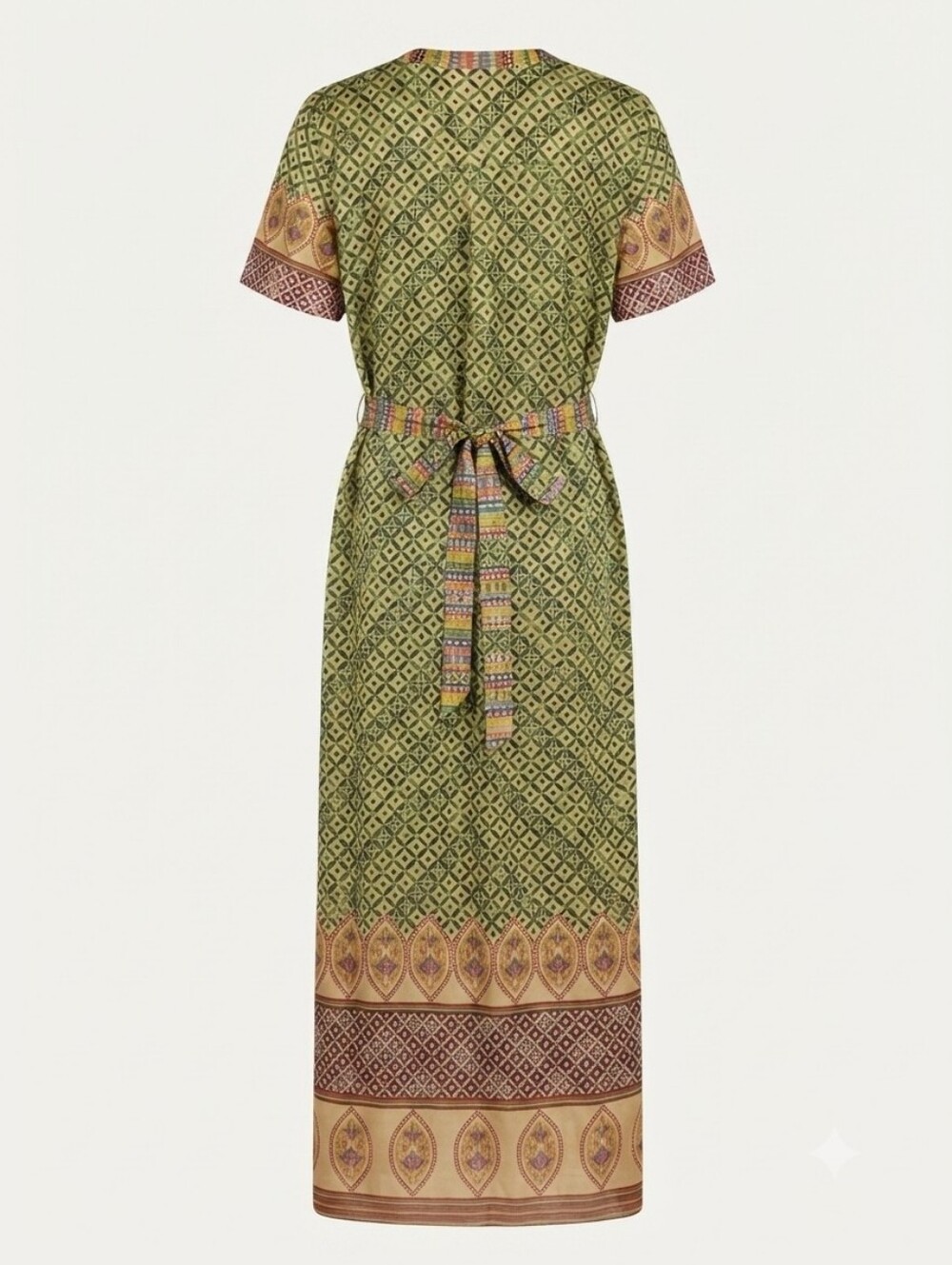 SALONI 100% Silk Geometric Print Belted Midi Maxi Dress Size US 10 UK 14 - Picture 4 of 7